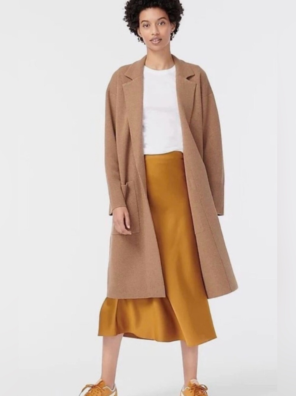 J. CREW Ella Open-front Long Sweater Blazer Cotton Wool Cardigan in Camel Sz M